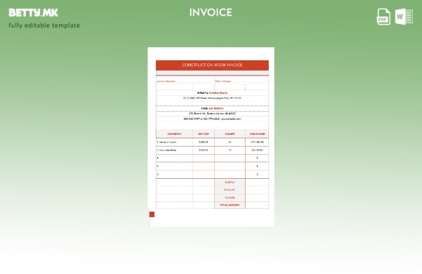 Шаблон за фактура за градежни работи во модерен стил 1